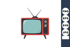Retro Television Set with Antennas Vintage Style Red Frame I Product Image 1