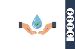 Water conservation hands holding blue drop with green leaf v Product Image 1