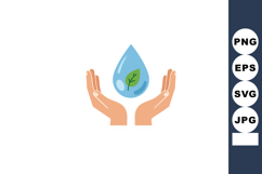 Hands Protecting Water Drop with Green Leaf Environmental Co Product Image 1