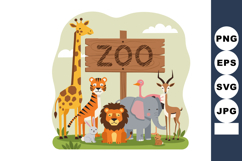 Zoo animals group with giraffe tiger lion elephant and antel Product Image 1
