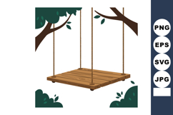 Wooden Tree Swing Hanging Between Branches with Green Leaves Product Image 1