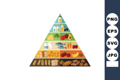 Food pyramid illustration with dairy fruits vegetables grain Product Image 1