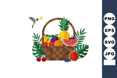 Basket of tropical fruits with pineapple watermelon cherries Product Image 1