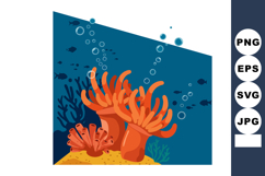 Underwater coral reef with orange sea anemones and bubbles o Product Image 1