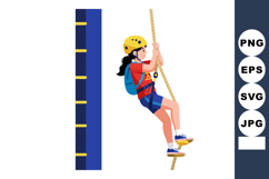 Girl Climbing Rope in Safety Helmet and Harness for Outdoor Product Image 1