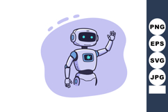 Friendly waving robot with blue accents and digital face vec Product Image 1