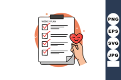 Weekly plan checklist with hand holding heart symbol for pro Product Image 1