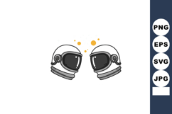 Two white astronaut helmets facing each other with yellow do Product Image 1