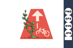 Bicycle lane sign with green climbing plant growing on red b Product Image 1