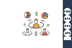 Business team collaboration with pie charts and communicatio Product Image 1