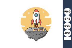 Rocket launching from asteroid with red fins and orange flam Product Image 1