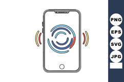 Smartphone with colorful circular signal waves and vibration Product Image 1