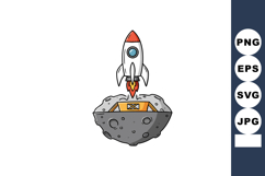 Rocket launching from cratered asteroid with orange flames s Product Image 1