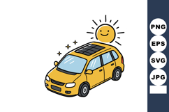 Yellow eco friendly solar powered car with smiling sun vecto Product Image 1