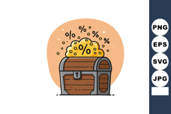 Treasure chest filled with gold coins and percentage symbols Product Image 1