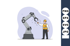 Industrial robotic arm and worker giving fist bump teamwork Product Image 1