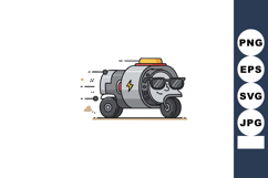 Cartoon electric battery character with sunglasses riding sc Product Image 1