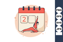 Yoga Pose with Calendar Date Two Illustration for Fitness Sc Product Image 1