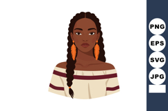 African American woman with orange feather earrings and brai Product Image 1