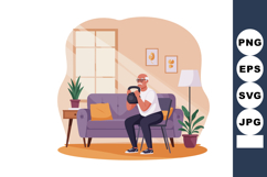 Elderly man exercising with kettlebell in cozy living room i Product Image 1