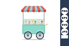 Ice cream cart with colorful striped canopy and variety of c Product Image 1