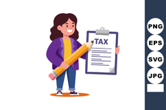 Woman holding large pencil and tax form clipboard vector ill Product Image 1