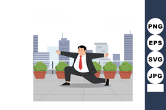 Businessman Practicing Martial Arts on Urban Balcony with Ci Product Image 1
