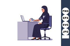Woman in hijab measuring blood pressure with digital monitor Product Image 1