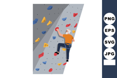 Man Climbing Indoor Rock Wall with Colorful Holds and Safety Product Image 1
