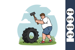 Man exercising with sledgehammer hitting large tire outdoor Product Image 1