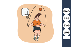 Woman exercising by jumping rope near basketball hoop in cas Product Image 1
