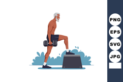 Mature muscular man exercising with dumbbells stepping on pl Product Image 1