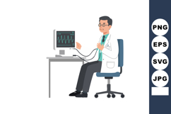 Male doctor analyzing heart rate monitor in medical office v Product Image 1