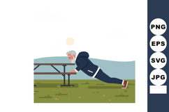 Older man doing incline push ups on picnic table in outdoor Product Image 1