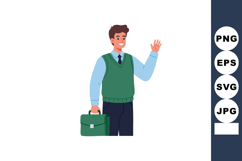 Businessman waving hand holding green briefcase vector illus Product Image 1