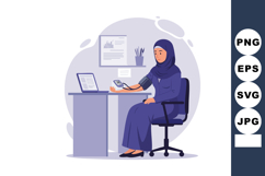 Woman wearing hijab measuring blood pressure in office setti Product Image 1