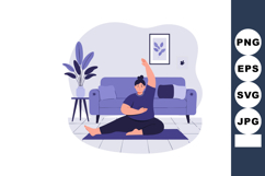 Woman Stretching Indoors on Purple Yoga Mat in Living Room w Product Image 1