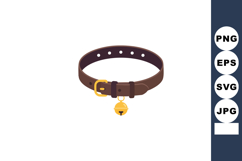Brown leather pet collar with golden bell simple vector illu Product Image 1