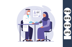 Medical professional checking blood pressure of woman in hij Product Image 1