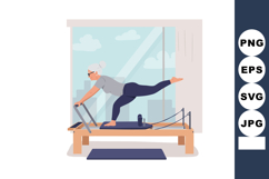 Senior Woman Doing Pilates Reformer Exercise at Home in Brig Product Image 1