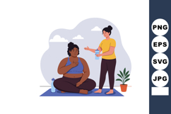 Women Exercising Together Sharing Water Bottle on Yoga Mat i Product Image 1