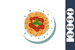 Rigatoni pasta with tomato sauce and fresh basil leaves on w Product Image 1