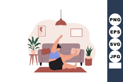 Woman exercising at home doing stretching workout with plant Product Image 1