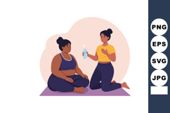 Two women exercising and hydrating on yoga mat in fitness se Product Image 1