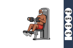 Older man exercising on gym leg curl machine in red shorts v Product Image 1