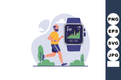 Man Running with Smartwatch Fitness Tracking Heart Rate Vect Product Image 1