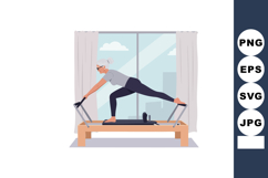 Senior woman exercising on Pilates reformer machine indoor w Product Image 1