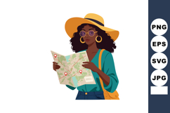 Woman with map and hat exploring travel destinations vector Product Image 1