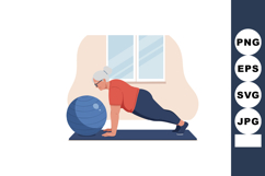 Senior woman exercising with blue fitness ball indoors on yo Product Image 1