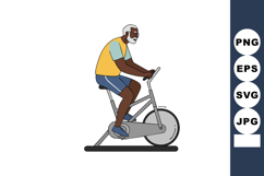 Elderly man exercising on stationary bike indoor fitness act Product Image 1